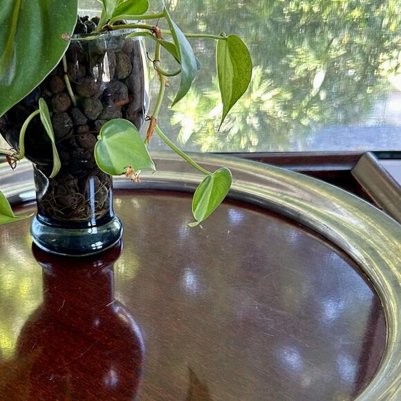 Vintage 1940s American Pewter & Faux Wood Formica Round Cocktail Bar Tray Deco - Picture 5 of 11